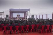 Вид на сцену во время лекции Его Святейшества Далай-ламы в Индийском институте менеджмента. Бодхгая, штат Бихар, Индия. 14 января 2020 г. Фото: Лобсанг Церинг.