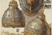 Рис. 10. Гравюра с изображением маньчжурского шлема XVII в. и монограммой Калачакры из Музея Московского Кремля (Bobrov, Zaytsev, Orlenko, Salnikov 2017: 1146).
