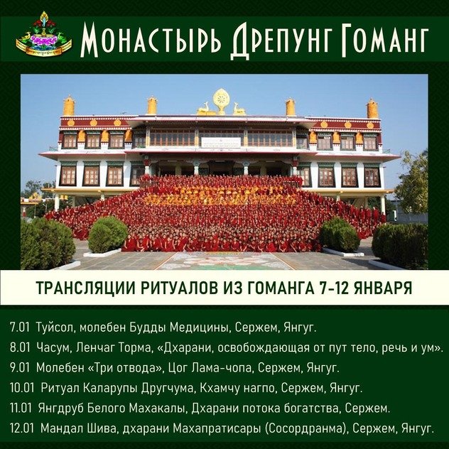 Группа ритуалов монастыря Дрепунг Гоманг продолжает прямые трансляции